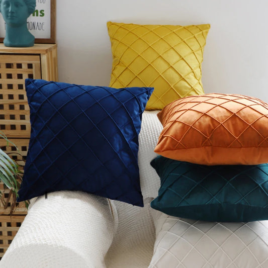 Velvet Quilted Diamond Lattice Pillow Cover – Soft Square Cushion Cover