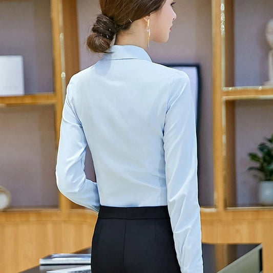 Women's Elegant Long Sleeve Single Breasted Polo Blouses