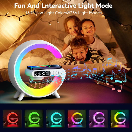 15W LED Smart Wake-Up RGB Night Light & Wireless Speaker - Rechargeable Desk Lamp