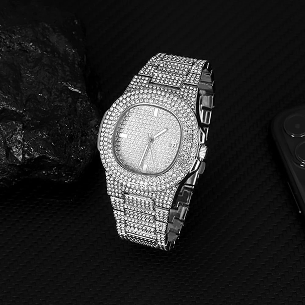 Luxury Iced Out Watch & Bling Jewelry Set