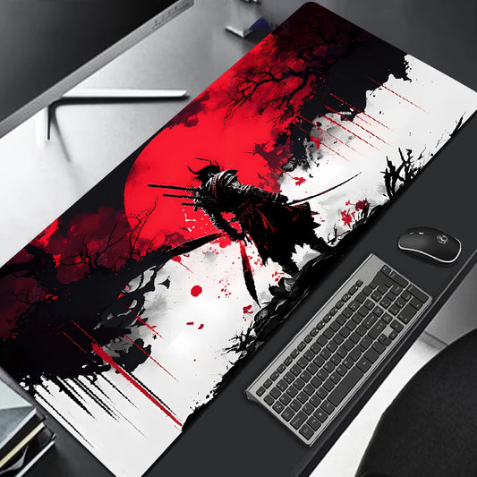 Samurai Warrior Gaming Mouse Pad - Black Desk Mat Accessory