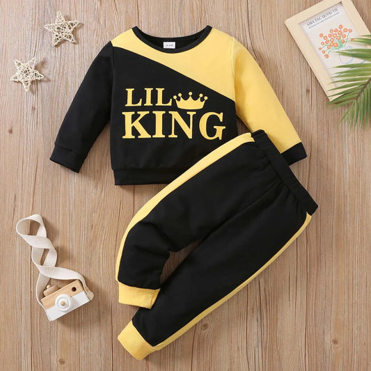 Crown Color Matching 2pcs Autumn Boys Long Sleeved - Pullover Baby Suit