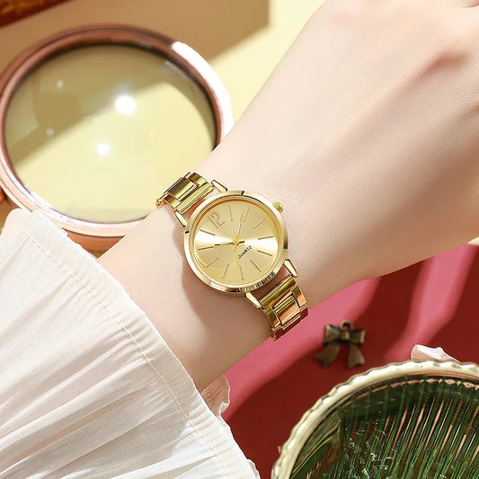 Women's Hollow Strap Gold Bracelet Quartz Wristwatch Set
