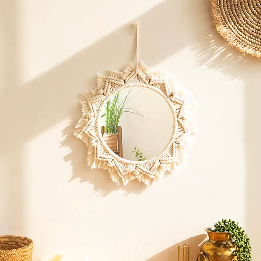 Boho Macrame Round Wall Mirror