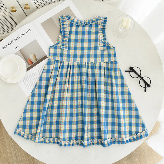 Robe fleurie à carreaux sans manches pour enfants