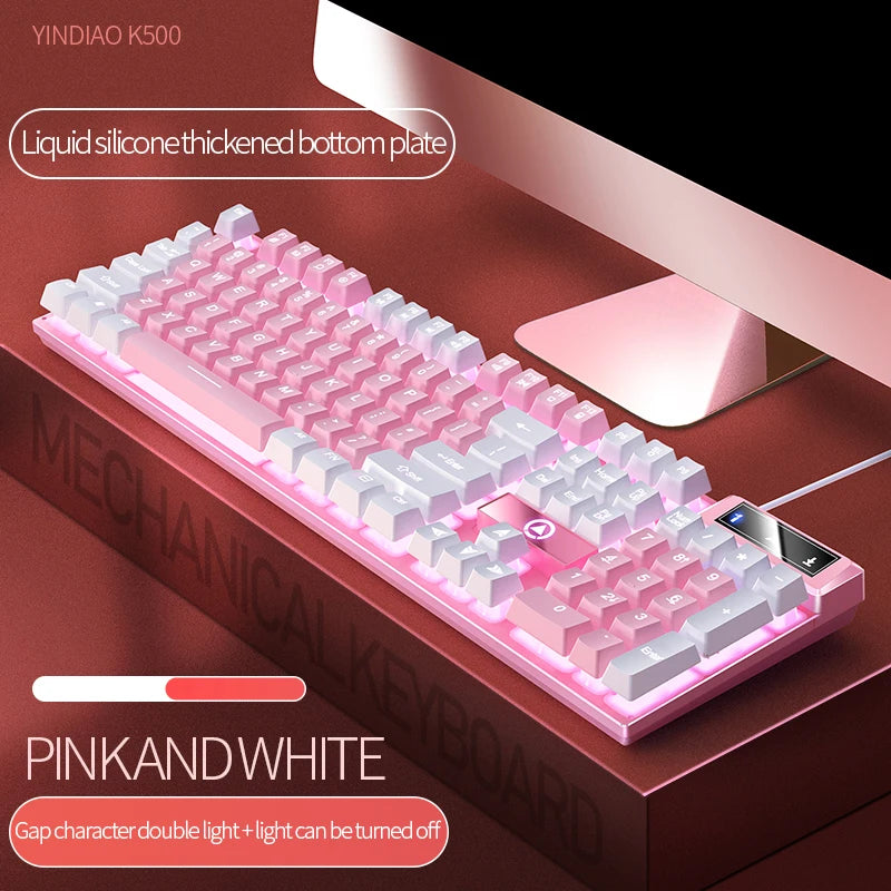 K500 Pink Wired Gaming Keyboard - Mixed White/Pink Keycaps