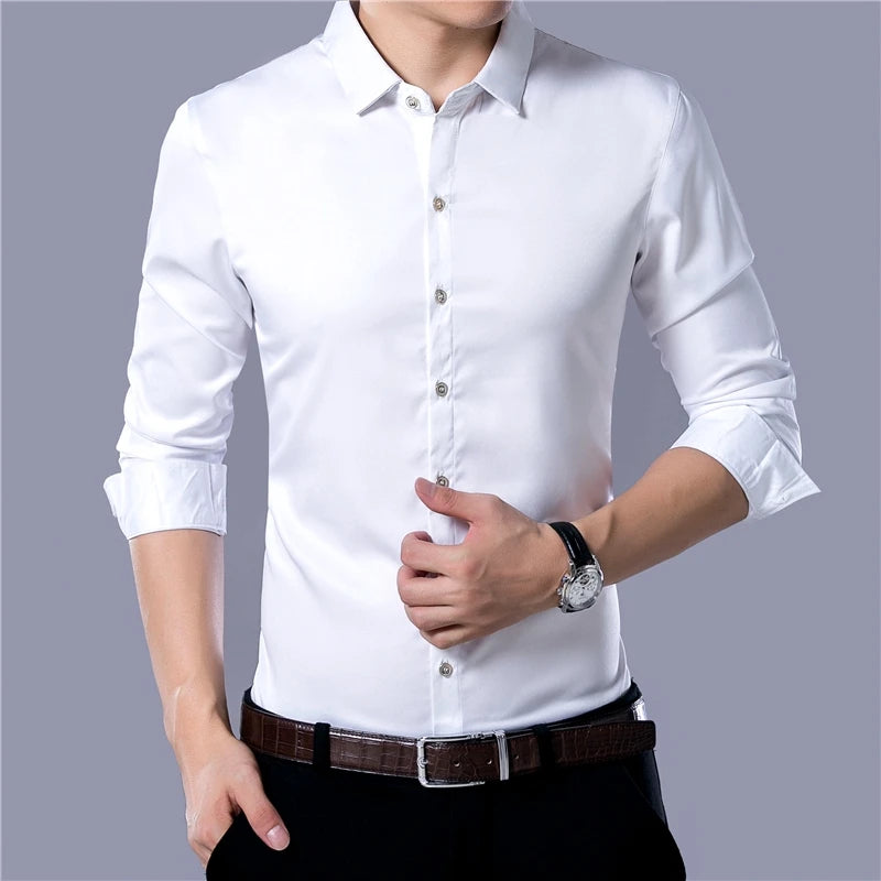 Men's Solid Color Casual Business Long Sleeve Shirt