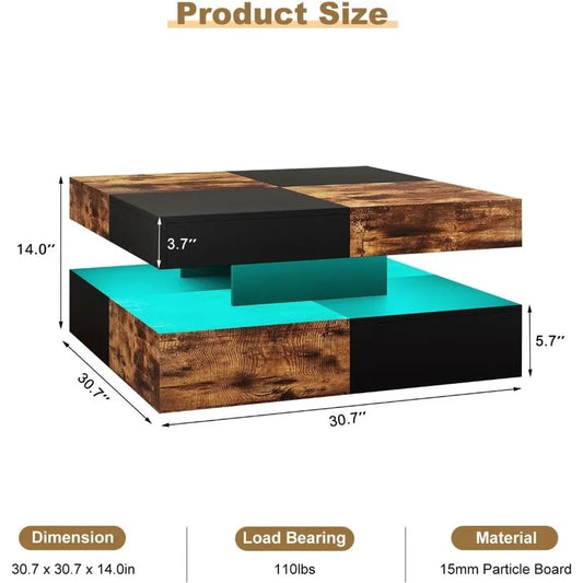 Table basse avec plateau amovible et LED 16 couleurs enfichables