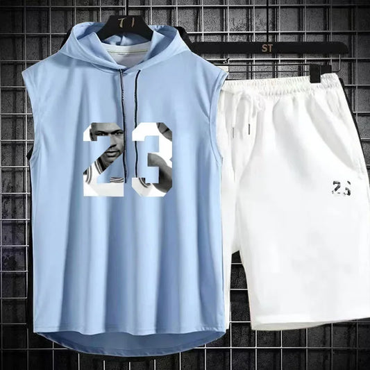 Summer Men's Two-Piece Set Casual Hooded Tracksuit Shorts