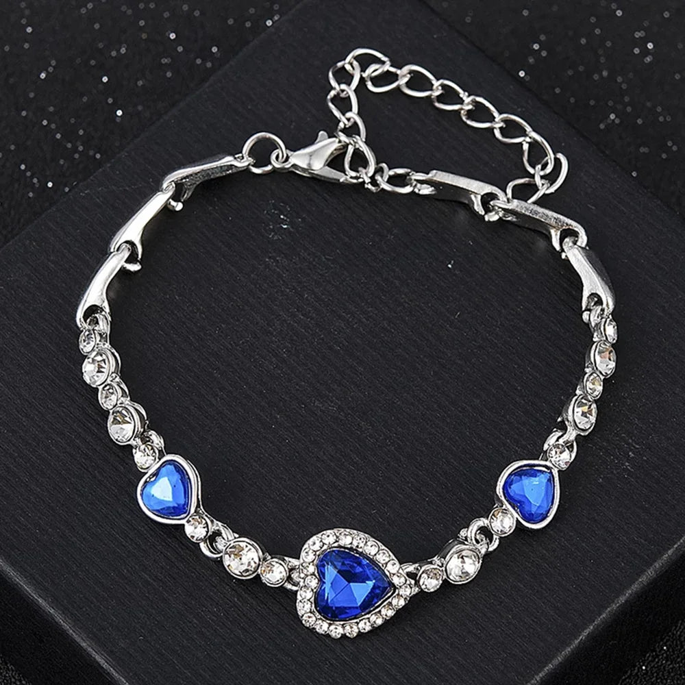 Blue Crystal Heart Bracelet for Women