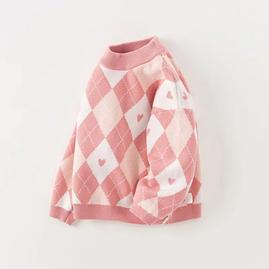 Modischer karierter Strickpullover für Mädchen