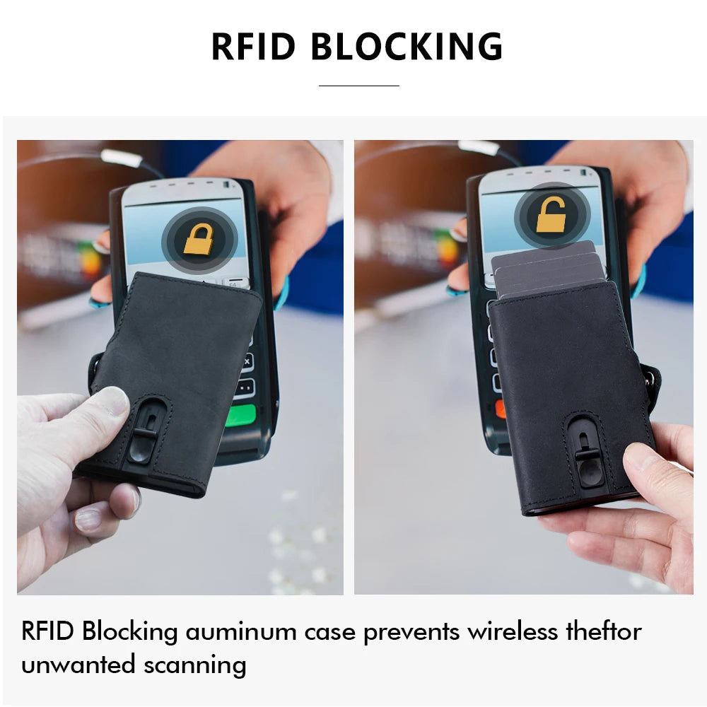 RFID Blocking Slim Leather Pop-Up Cardholder Wallet