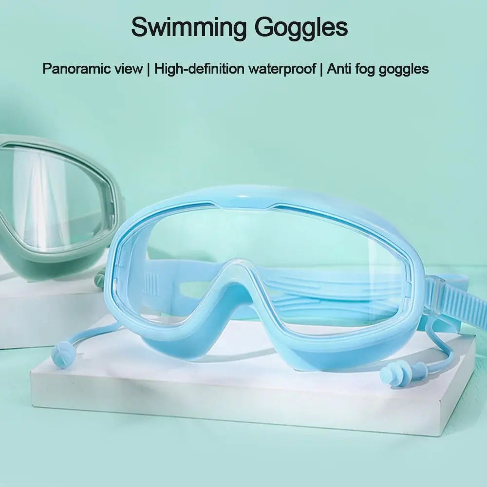 Anti-Fog Wide View Swim Goggles with Earplugs