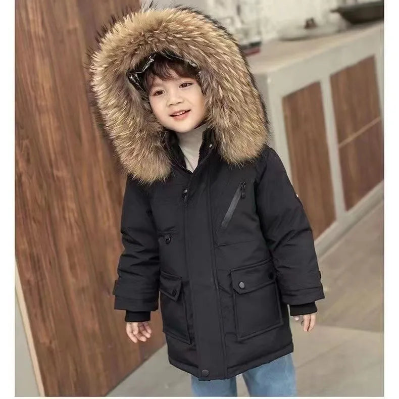 Kids' Fur Hooded Winter Jacket