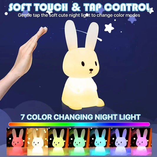 Veilleuse LED en silicone en forme de lapin - Lampe animal mignon avec capteur tactile