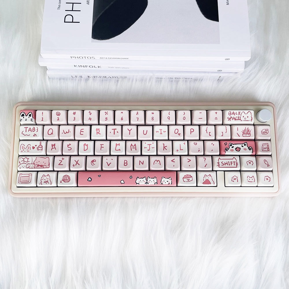 Cute Cat Pink Meow Keycaps - MDA Profile