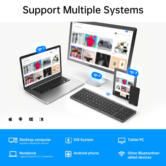 Portable Folding Bluetooth Keyboard with Number Keypad