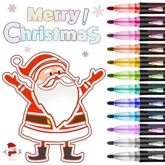 Double Line Outline Pens Set - Self-Outline Metallic Markers, Glitter Pens