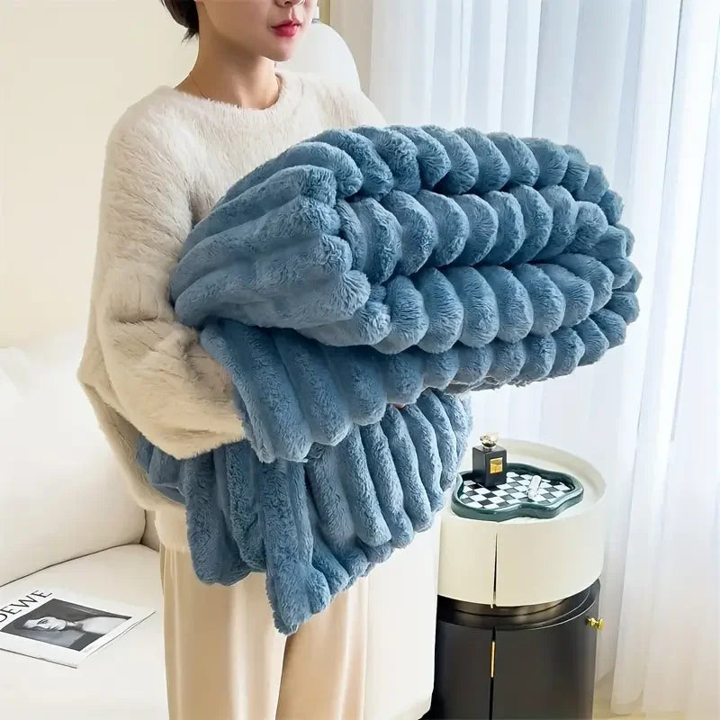 Thick Wide Stripe Flannel Blanket – Warm & Multifunctional Autumn Winter Throw