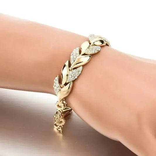 Golden Leaf Crystal Bracelet for Women
