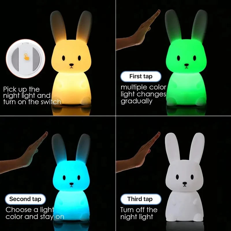 Veilleuse LED en silicone en forme de lapin - Lampe animal mignon avec capteur tactile