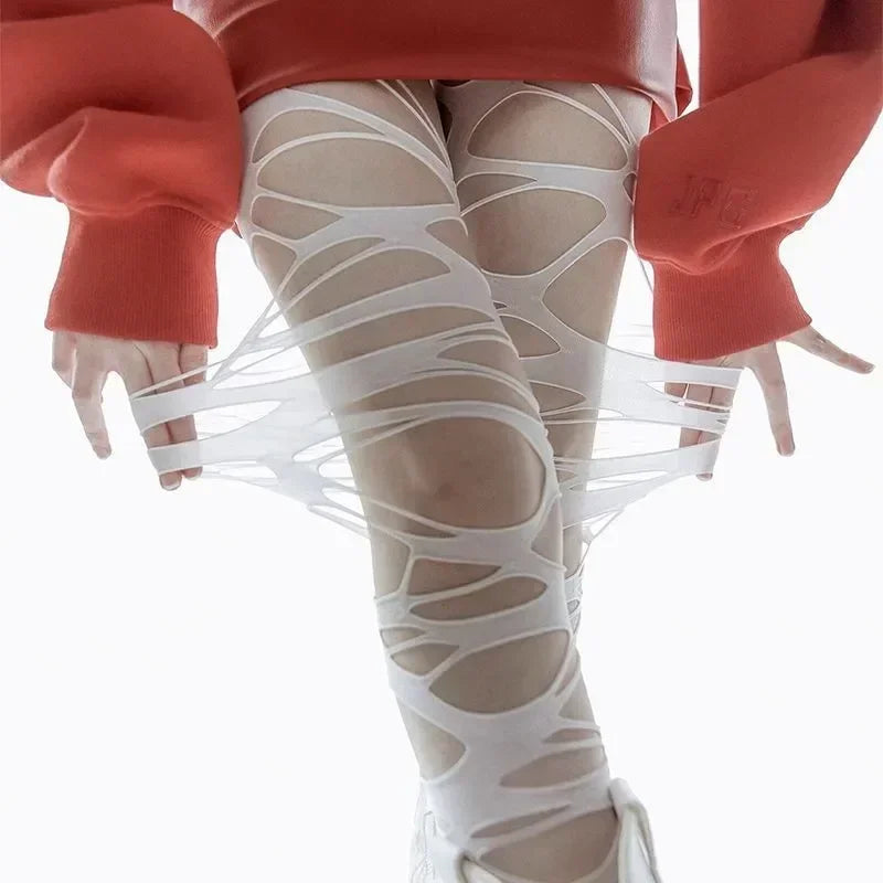 Gothic Spider Web Tights - Torn Punk Lolita Style