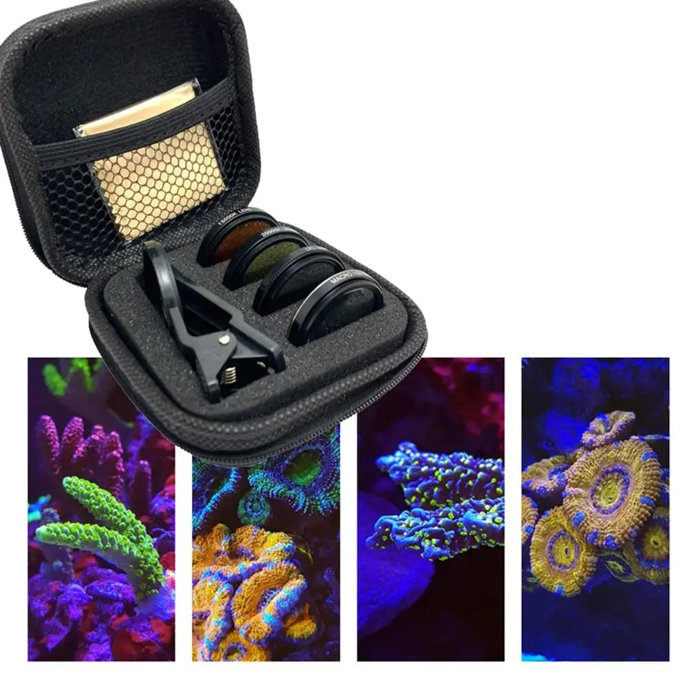 4-in-1 Phone Camera Lens Filter - Orange Yellow Lens Filter for Fish Tank Aquarium Coral Photography