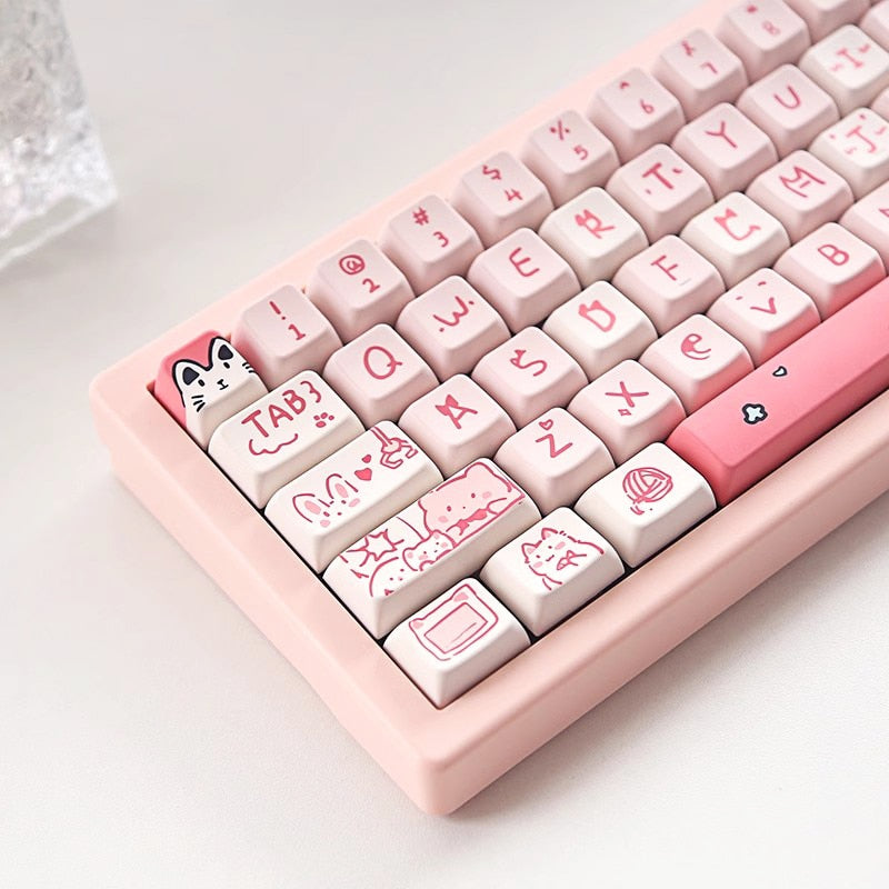 Cute Cat Pink Meow Keycaps - MDA Profile