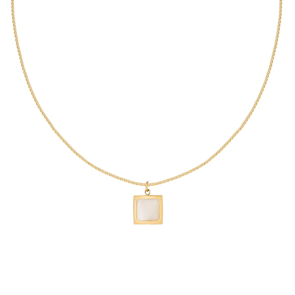 Stainless Steel Plated 18K Gold Geometric Glossy Square Shells Pendant Necklace Women Trend Hip Hop Party Jewelry
