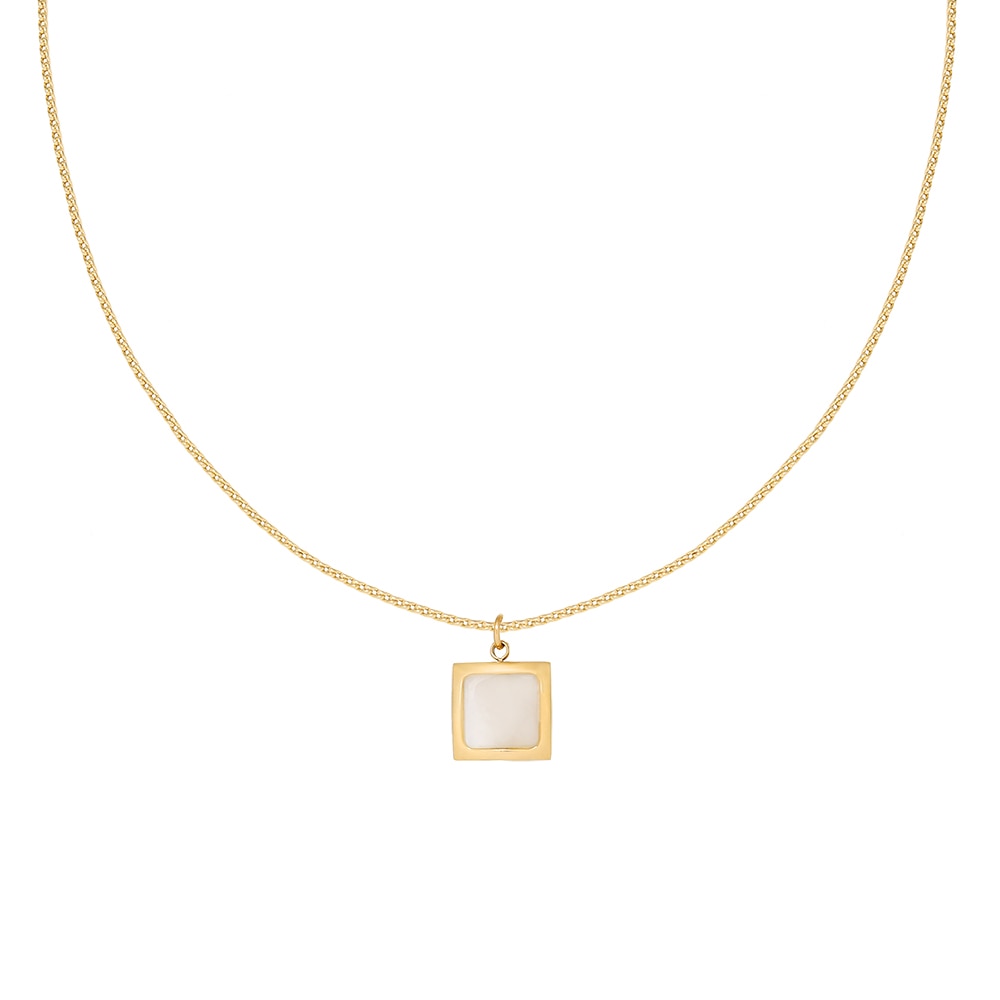 Collier avec pendentif en forme de coquille carrée brillante, plaqué or 18 carats, en acier inoxydable, tendance, bijoux de fête Hip Hop pour femmes