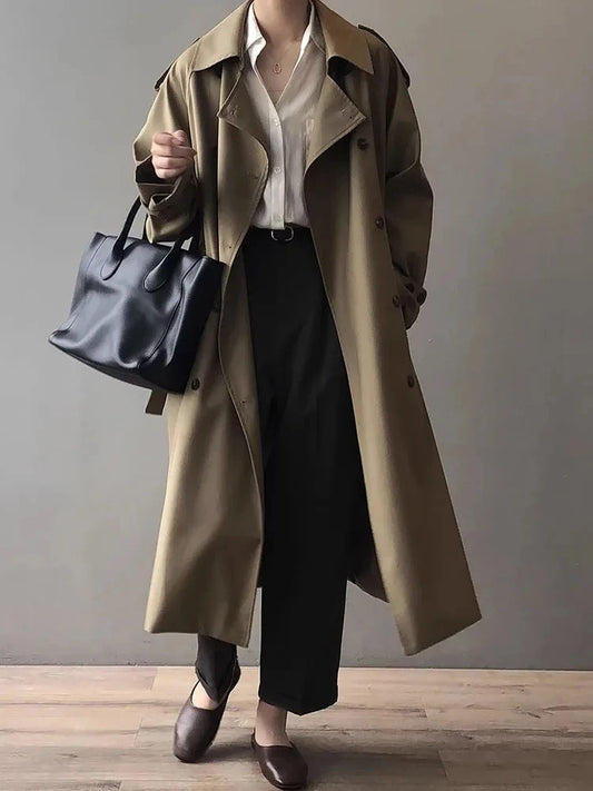 Women's Long Sleeve Chic Double Breasted Long Trench Coats