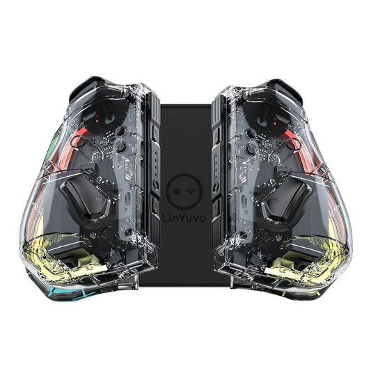 Manette de jeu sans fil transparente avec LED 8 couleurs - Fonction Turbo et contrôleur de joystick Switch/NS OLED Lite