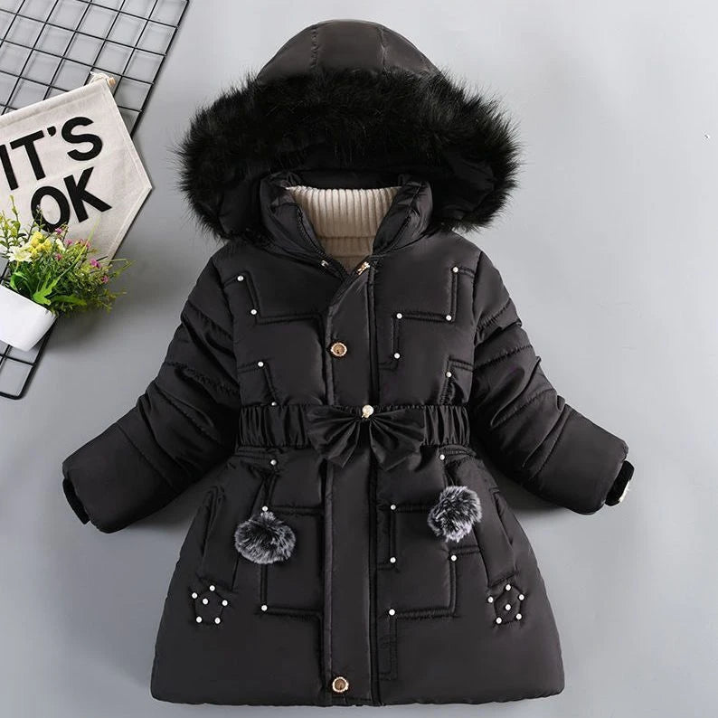 Manteau d'hiver coupe-vent à capuche en coton et peluche pour fille