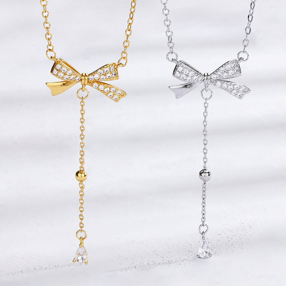 Silver Tassel Bow Necklace"
