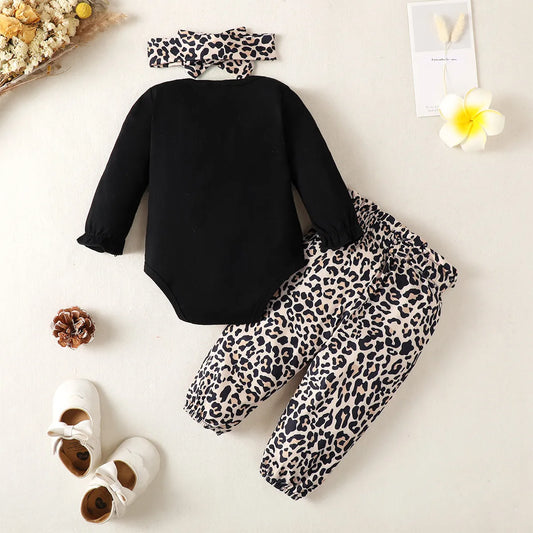 Baby-Mädchen-Outfit-Set mit Leopardenmuster