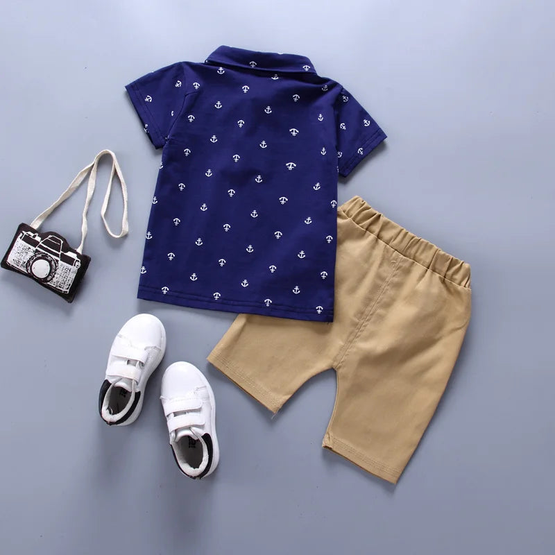 2PCS Baby Boy Set - Children's Summer Short Sleeve Shorts Set