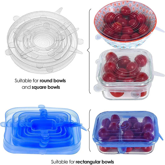 Ensemble de 6/12 pièces de couvercles alimentaires en silicone