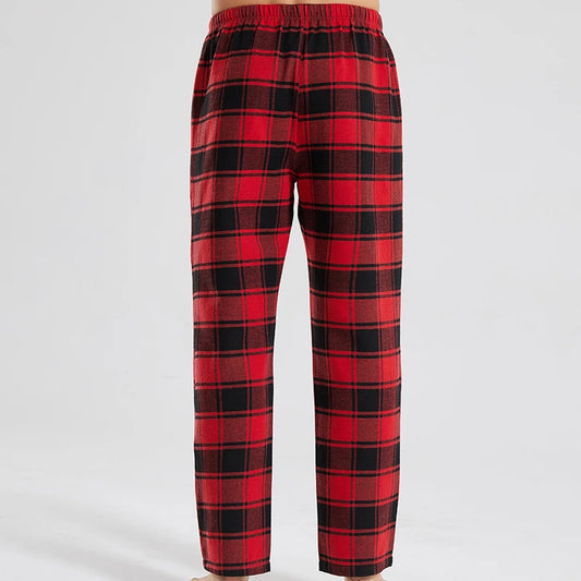Men's Checked Red Tartan Soft Comfortable Elastic Waistband Pajama Pants - Checkered Sleepwear