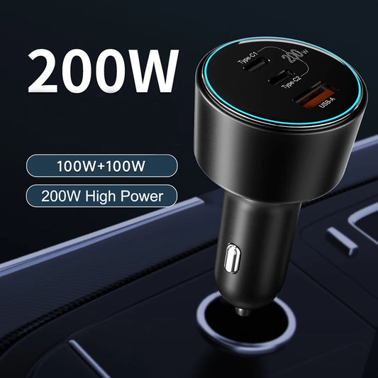 Chargeur de voiture ultra rapide 200 W - 3 ports, USB-C PD