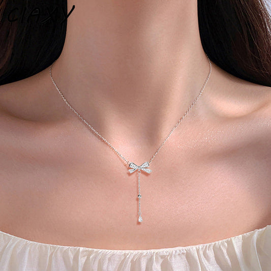 Silver Tassel Bow Necklace"