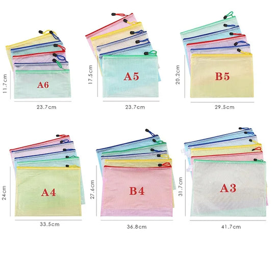 5PCS Mesh Zipper Pouches for Stationery Storage