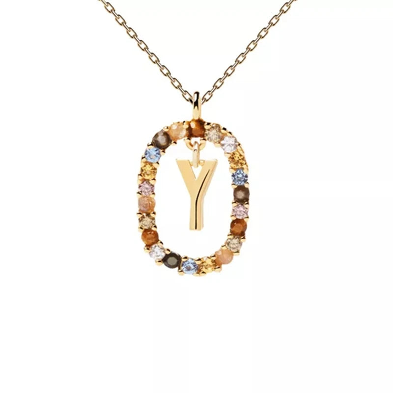 Zircon A–Z Alphabet Pendant Necklace Long Chain