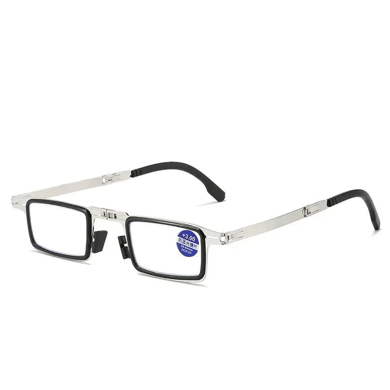 Lunettes de lecture pliables unisexes en acier – Ensemble de lunettes portables anti-lumière bleue HD
