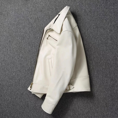 Men's White Leather Biker Jacket