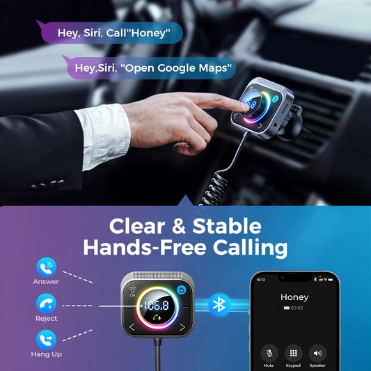 Bluetooth 5.3 Car Adapter with PD&QC 3.0 FM Bluetooth Transmitter