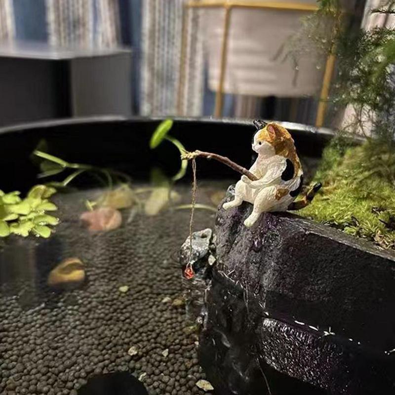 Cute Cat Fishing Figurine - Home Decor
