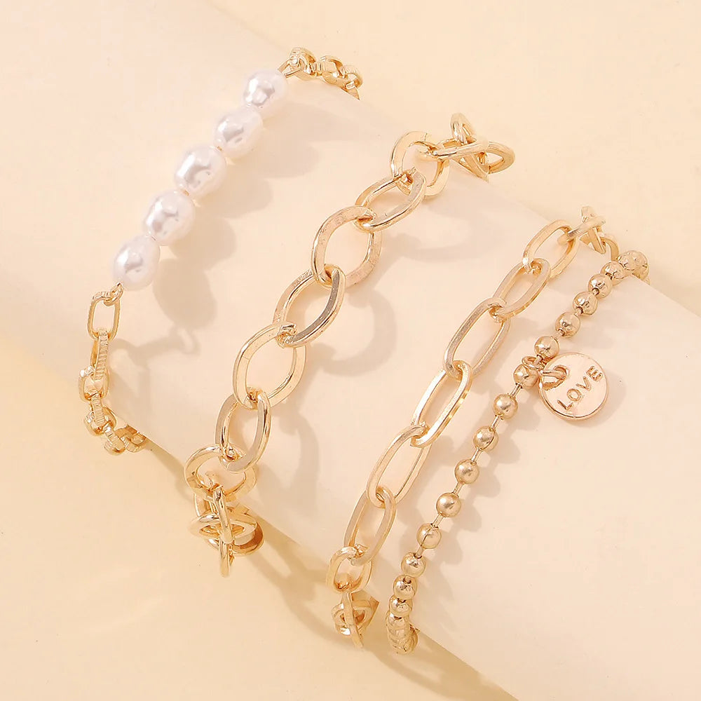 Women's Geometric Pearl Gold Beads Bracelets