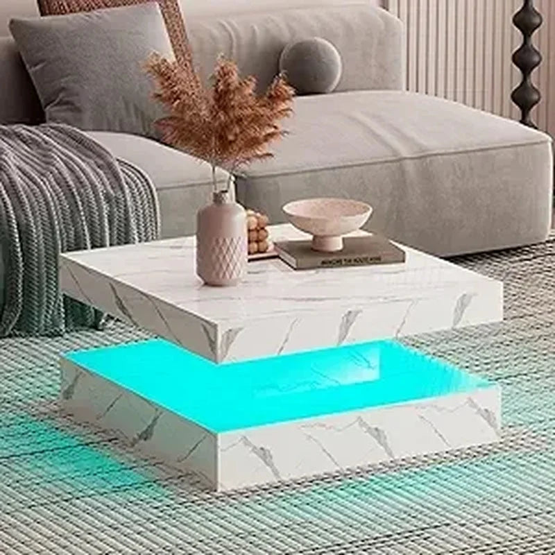 Coffee Table with Detachable Tray and Plug-in 16-color LED