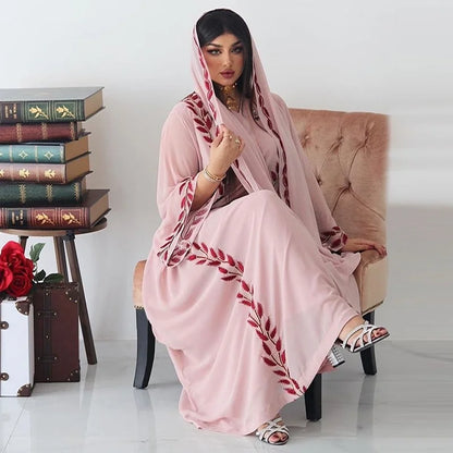 Muslim Embroidery Pink Abaya Dress