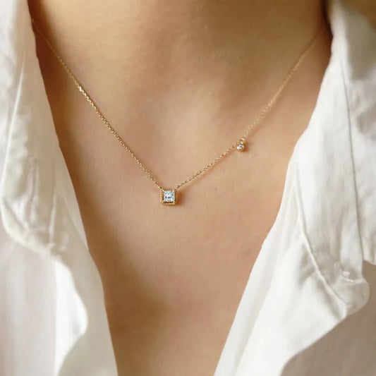 Square Diamond Pendant Necklace